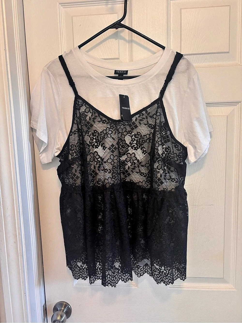 Torrid Peplum Ruffle Cami 2Fer Top Black & White Size 1X